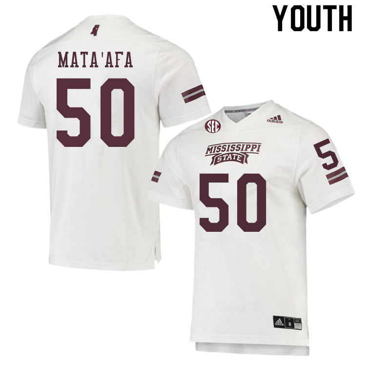 Youth #50 Matai Mata'afa Mississippi State Bulldogs College Football Jerseys Sale-White